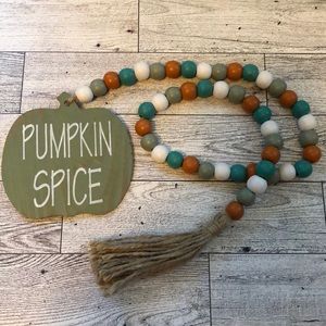 “Pumpkin Spice” Fall Wood Bead Jute Tassel Garland Mantle Tiered Tray Decoration